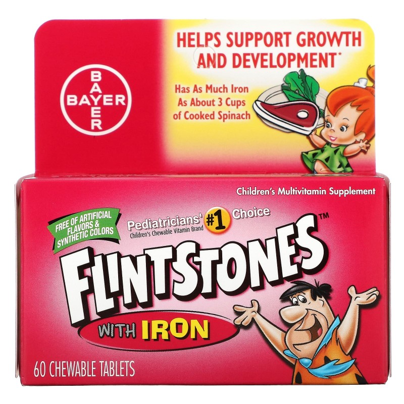 Flintstones, Детские мультивитамины с железом, фруктовый вкус 60 жевательных таблеток