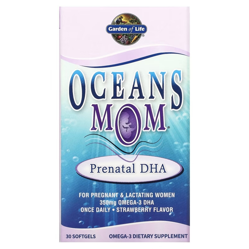 Garden of Life Oceans Mom дородовой DHA со вкусом клубники 30 мягких капсул
