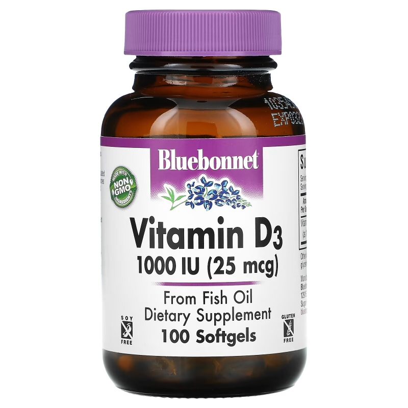 Bluebonnet Nutrition, Vitamin D3, 25 mcg (1,000 IU), 100 Softgels