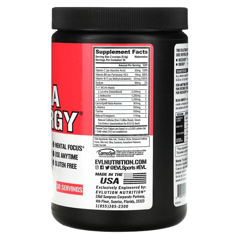 EVLution Nutrition, BCAA ENERGY, арбуз, 252 г (8,89 унции)