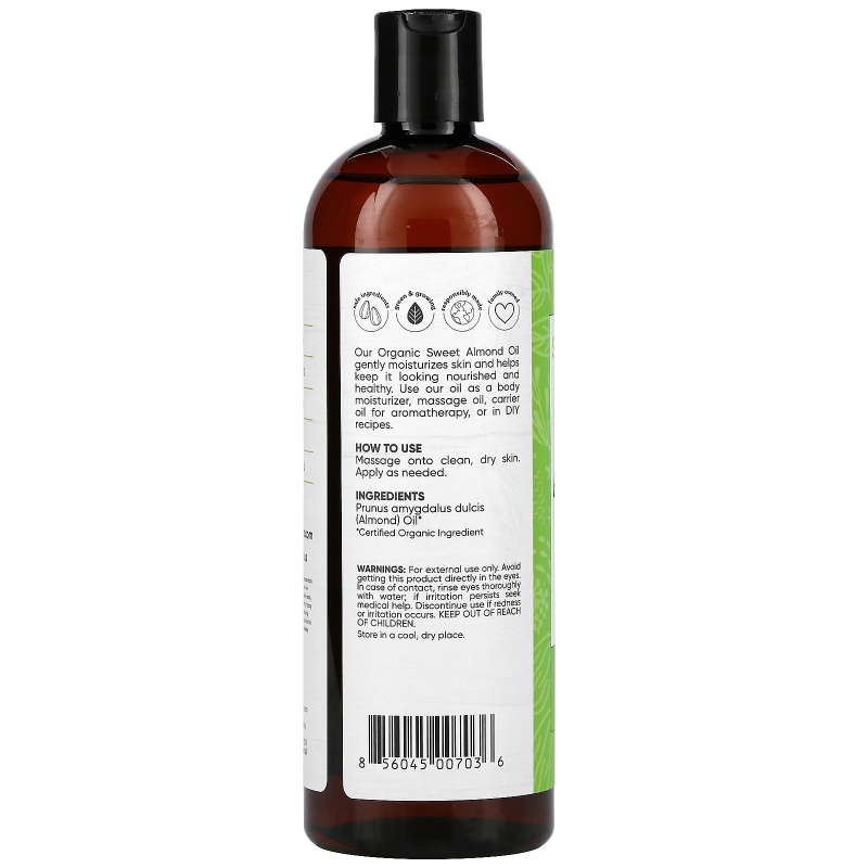 Sky Organics, Sweet Almond Oil, 100% Pure Organic, 16 fl oz (473 ml)