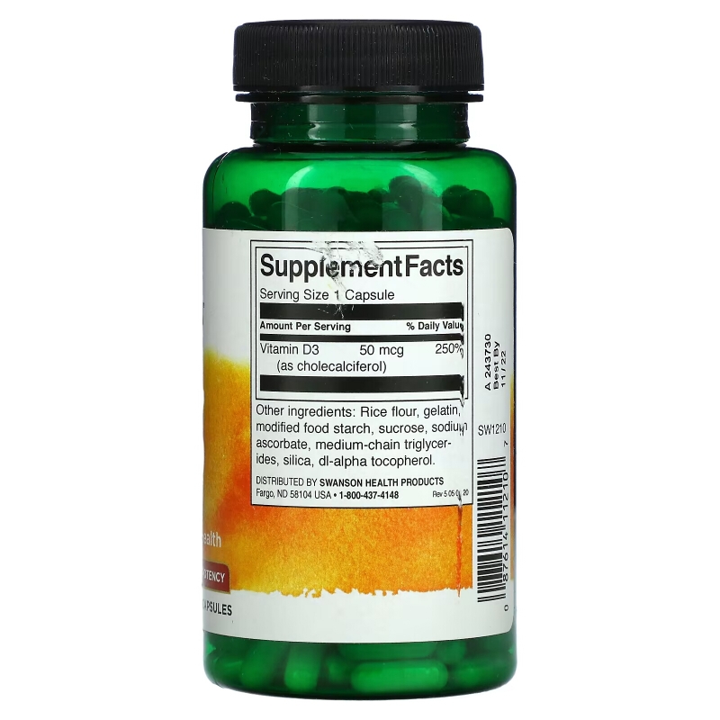 Swanson, Vitamin D3, 2,000 IU, 250 Capsules
