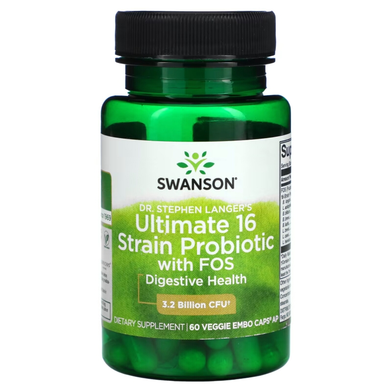 Swanson, Ultimate 16 Strain Probiotic With FOS, 3.2 Billion CFU, 60 Veggie EMBO Caps AP